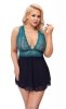 Błękitno - czarna koszulka babydoll Cottelli 3XL